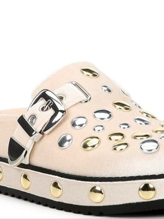 Gianni Bini Shoes - Gianni Bini Nude Slip-On Mules with Mixed Metal Studs